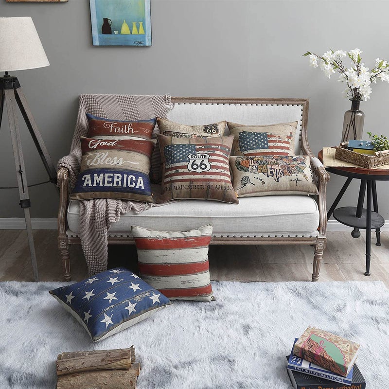 LINKWELL Americana Pillow Cover 18x18, 4th of July Decorative Pillow Cover, Faith Family Freedom Decor, Independence Day Cushion Pillowcase for Sofa Couch CC1410 - Image 2